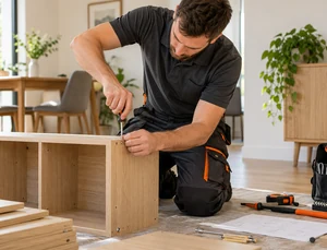 Handyman assembling furniture in a home